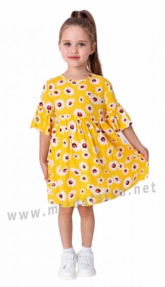Желтое платье из штапеля для девочки Mevis 4270-02